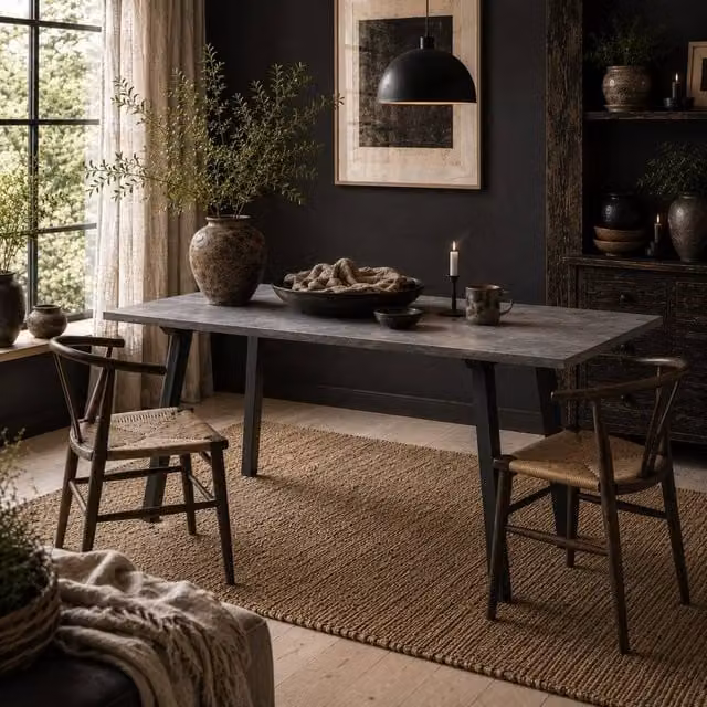 Wyld Haus Roreso Rectangular Dining Table, Dark Grey Marble Effect, W: 120 cm, H: 76 cm – 1