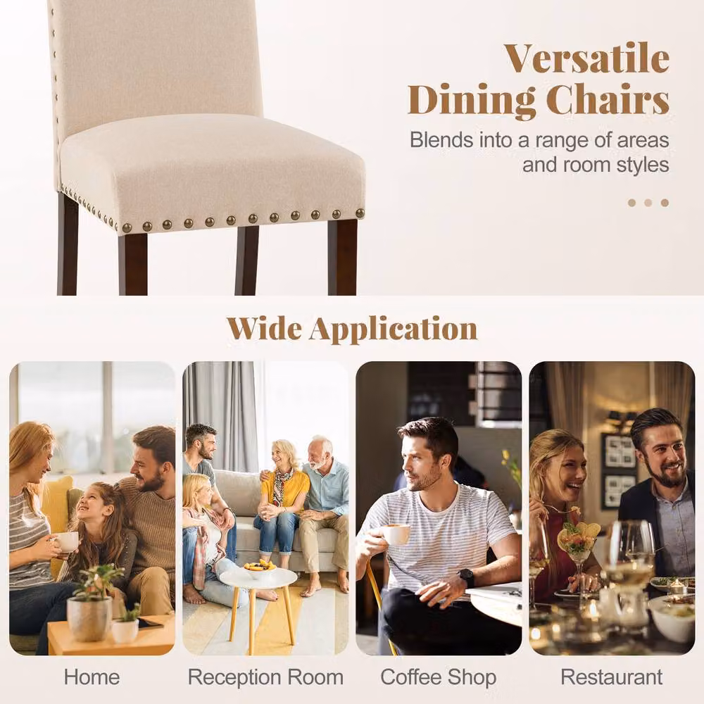 Costway Set of 2 Upholstered High Back Dining Chairs in Beige – 4