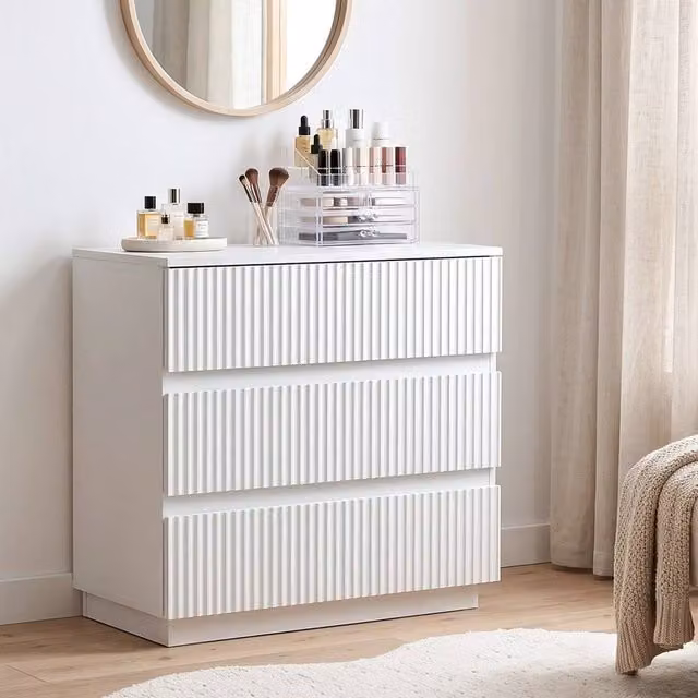 EONLION Modern 3 Drawer Wooden Bedroom Bedside Cabinet in White, Height: 100 cm, Width: 56 cm, Depth: 40 cm