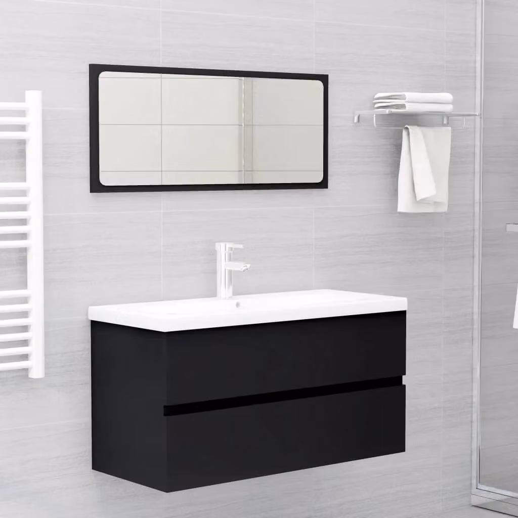 Berkfield Home Sink Cabinet in Black Matt MDF, W/D/H: 90 x 38.5 x 45 cm – 3