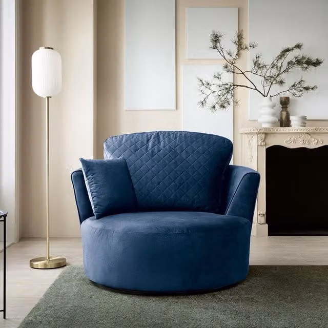 Abakus Direct Chicago Blue Velvet Swivel Tub Chair with Armrests – 1