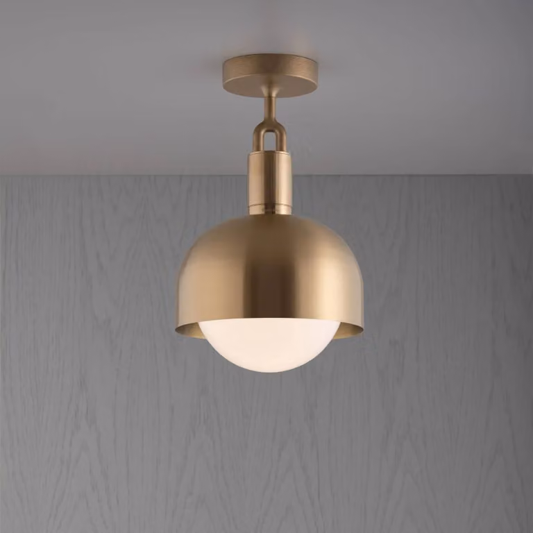 Buster + Punch Forked Ceiling Light with Metal Shade and Opal Glass Globe in Gold/Brass or Silver