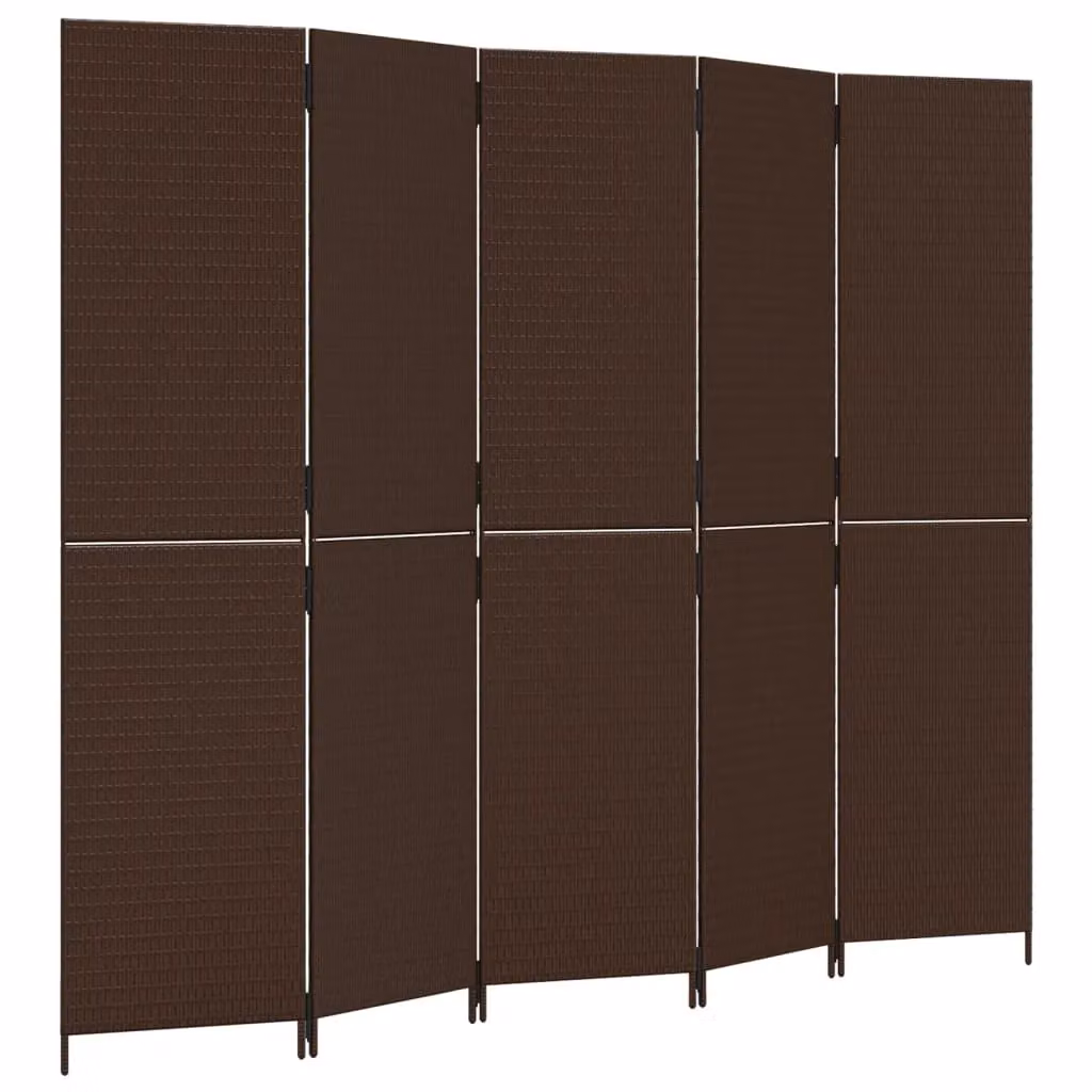 Berkfield Home 5 Panel Brown Poly Rattan Room Divider – 2