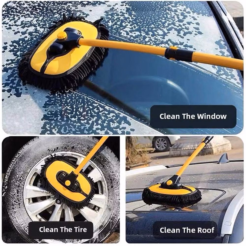 Nordara Yellow Adjustable Telescopic Car Wash Brush Cleaning Kit with Microfibre Head – 3