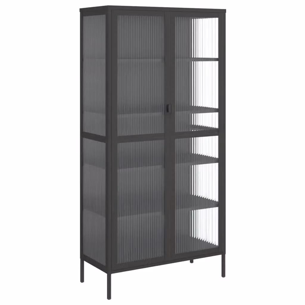 Berkfield Home Modern Black Highboard with Glass Doors and Metal Frame, W/D/H: 85 x 40 x 180 cm – 2