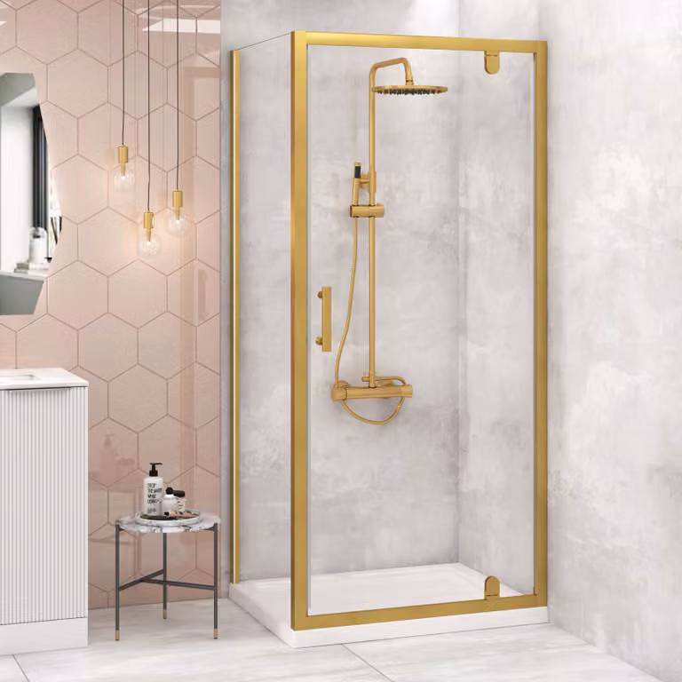 Royal Bathrooms Venice Rectangular Pivot Door Shower Enclosure with 6mm Glass, Gold/Brushed Brass, W: 70 cm, D: 80 cm