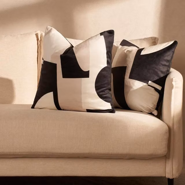 OHS Pack of 2 Abstract Black Velvet Square Cushion Covers