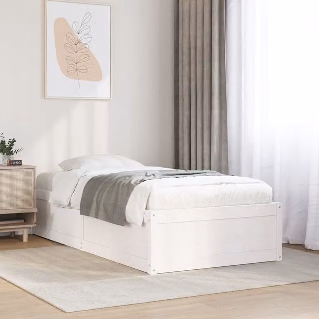 Berkfield Home Small Single Solid Wood Pine Bed Frame, White, W: 75 cm, L: 190 cm