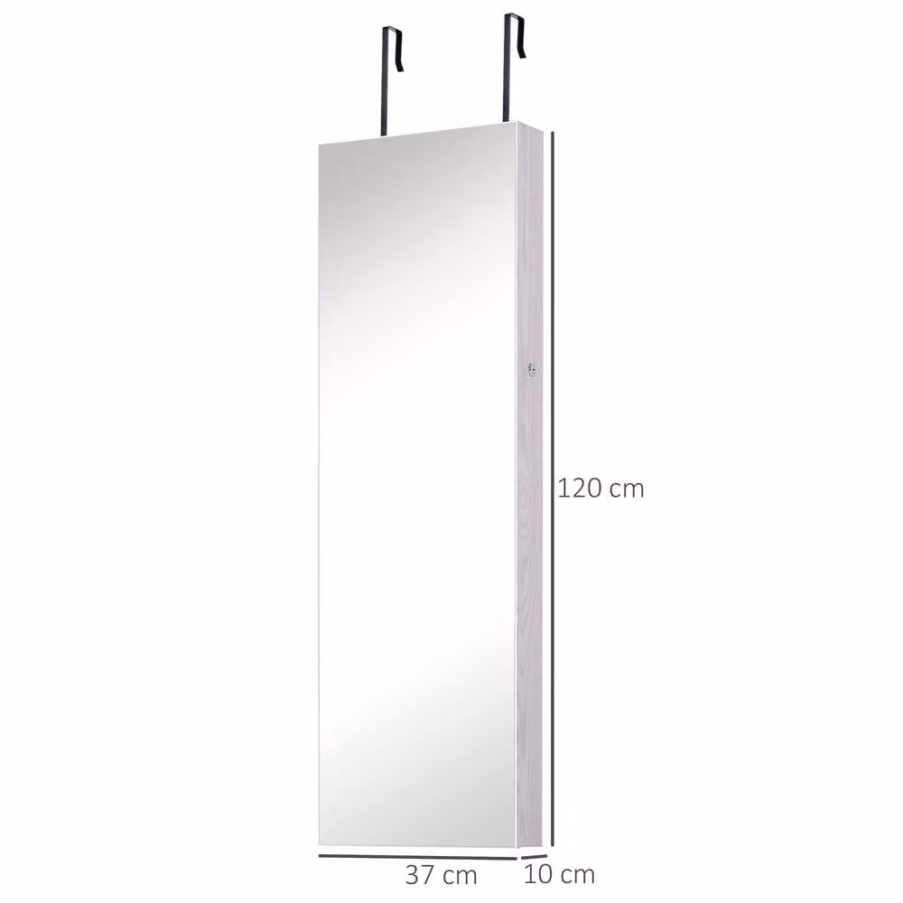 STILVORA White Wall Mounted Jewellery Cabinet with Mirror, LED Lighting and Lock – 3