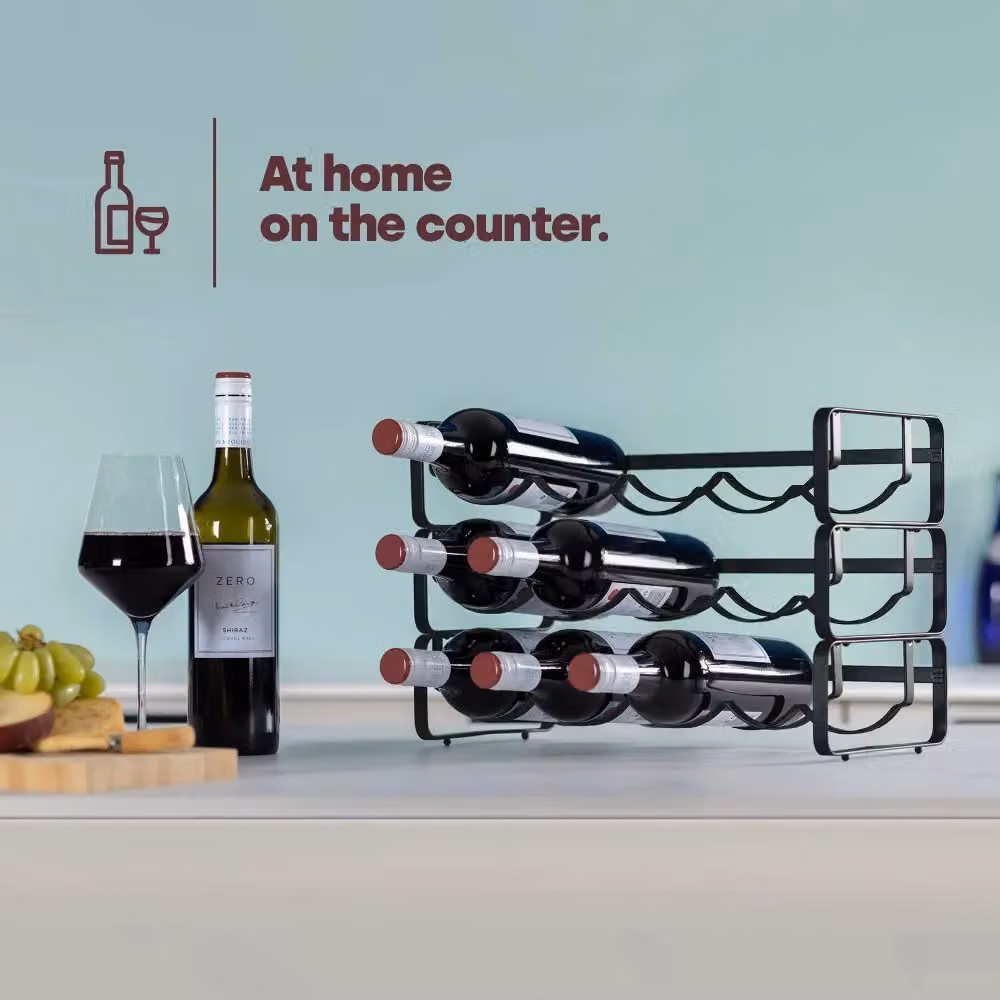 LIVIVO Set of 2 Elegant Stackable Wine Shelf Racks in Black and Silver Metal – 4