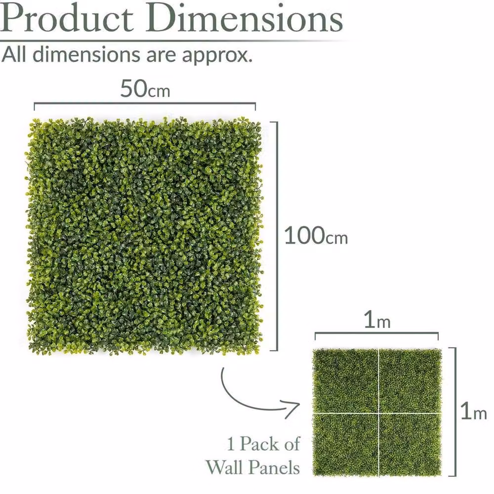 PAWNORA Artificial Boxwood Wall Panels Green, 4 x W: 100 cm x H: 100 cm – 4