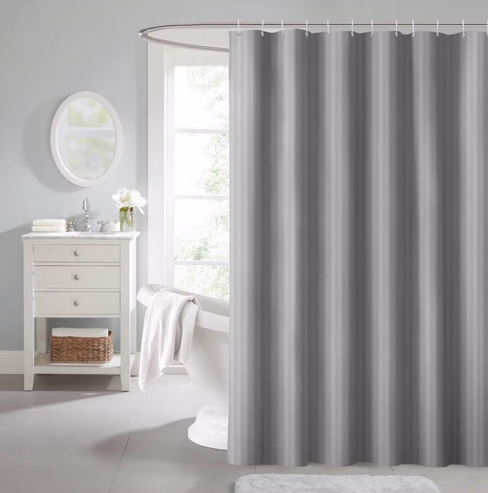 Velosso Striped Polyester Shower Curtain in Grey, W: 180 cm, H: 180 cm – 2