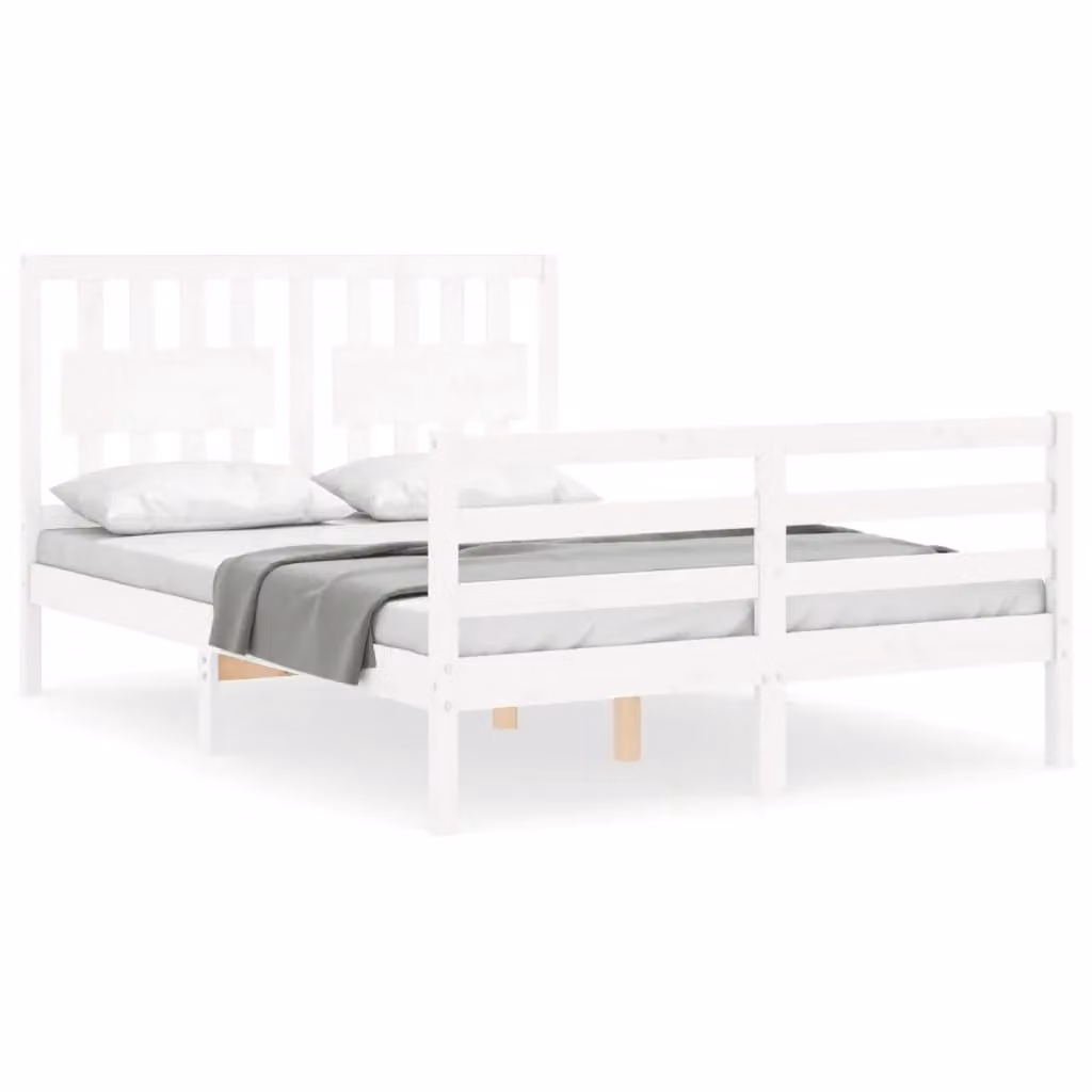Berkfield Home White Solid Pine Wood Bed Frame with Headboard W/D/H: 140 x 200 cm – 2