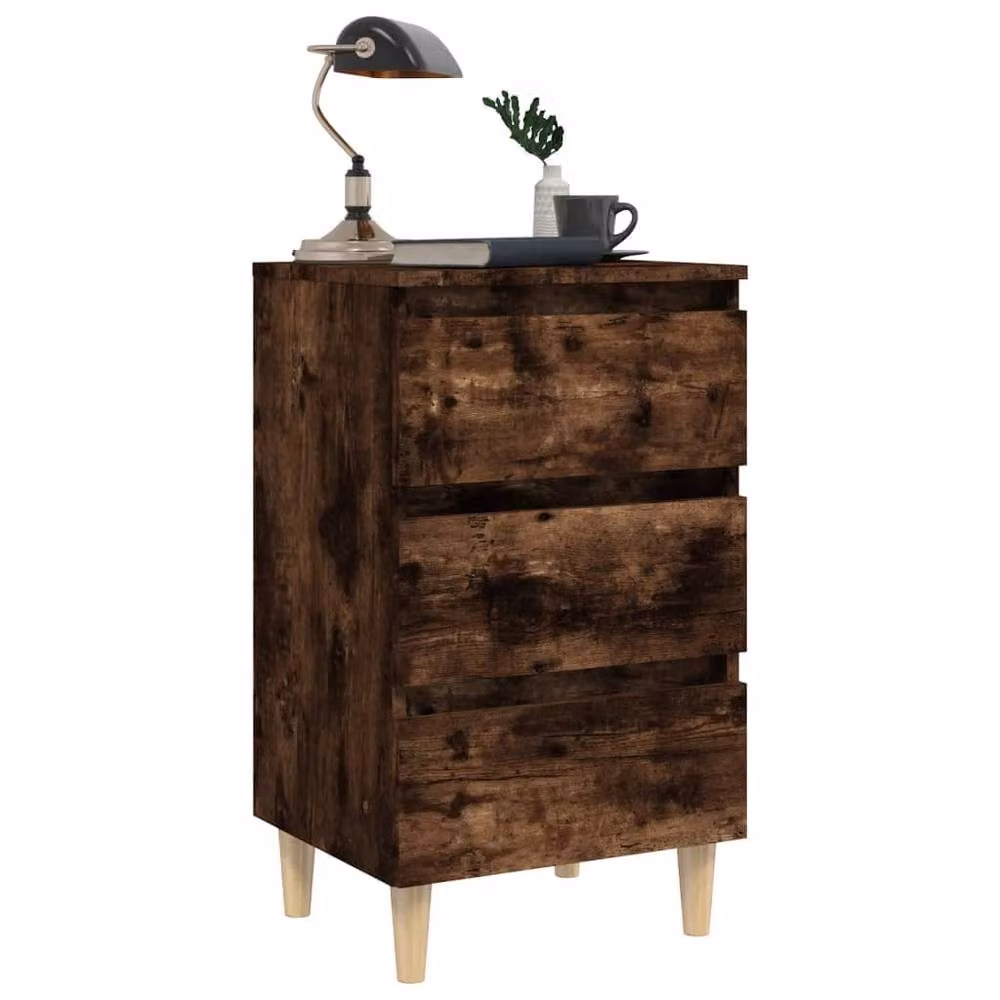 Berkfield Home Sturdy Bedside Cabinets with Solid Wood Legs, 2 Pack, Smoked Oak Brown, W: 40 cm, D: 35 cm, H: 69 cm – 3