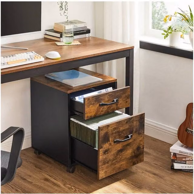 VASAGLE Industrial Rolling File Cabinet in Bronze and Brown