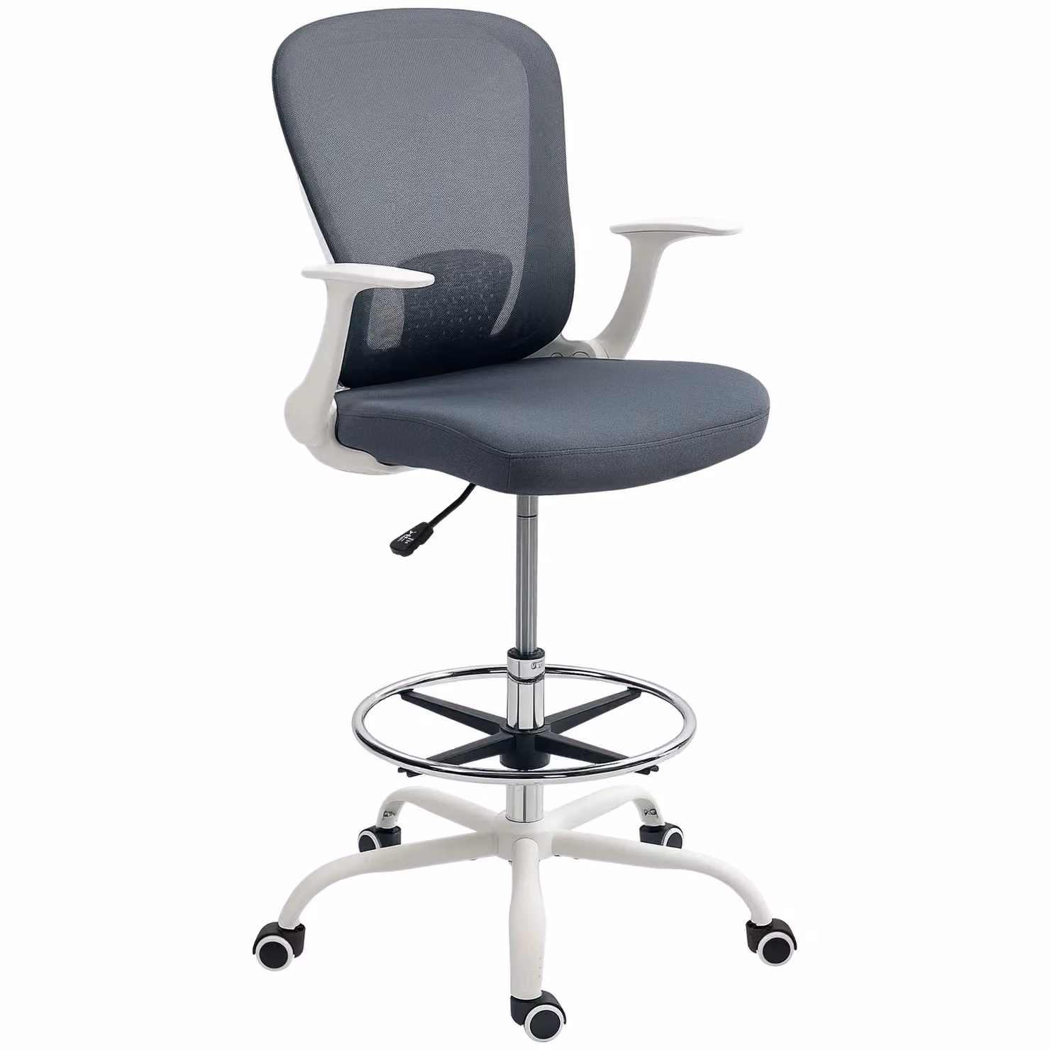 HOMCOM Grey Mesh Ergonomic Draughtsman Drafting Chair with Armrests and Foot Ring – 2