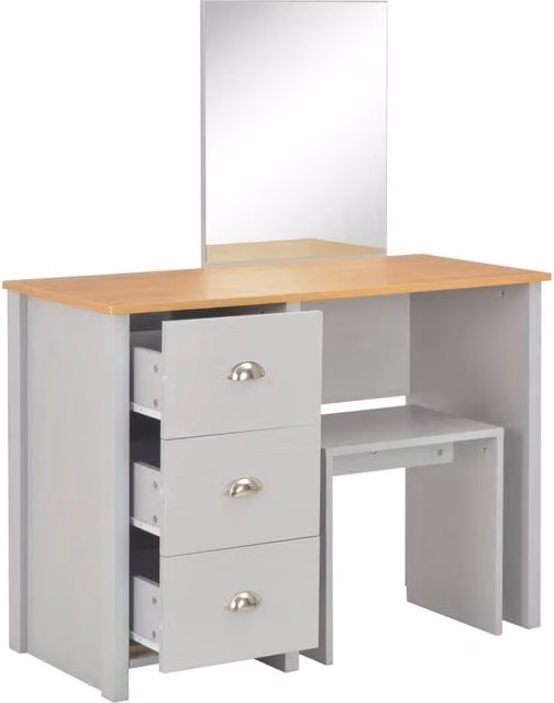 Berkfield Home Modern Dressing Table with Mirror and Stool in Grey, W: 104 cm, D: 45 cm, H: 131 cm