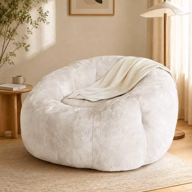 STILVORA Oversized Bean Bag Sofa with White Plush Fleece Fabric and Foam Chunks – 1