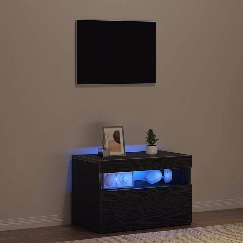 Berkfield Home Modern Bedside Cabinet with Integrated LED Lights in Black Oak, W: 60 cm, D: 35 cm, H: 40 cm – 3