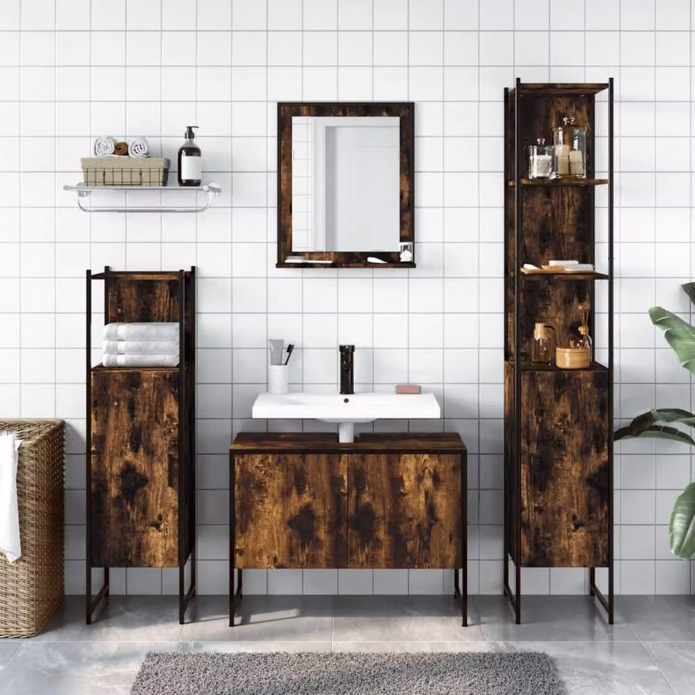 Berkfield Home 4 Piece Smoked Oak Bathroom Cabinet Set in Brown – 2