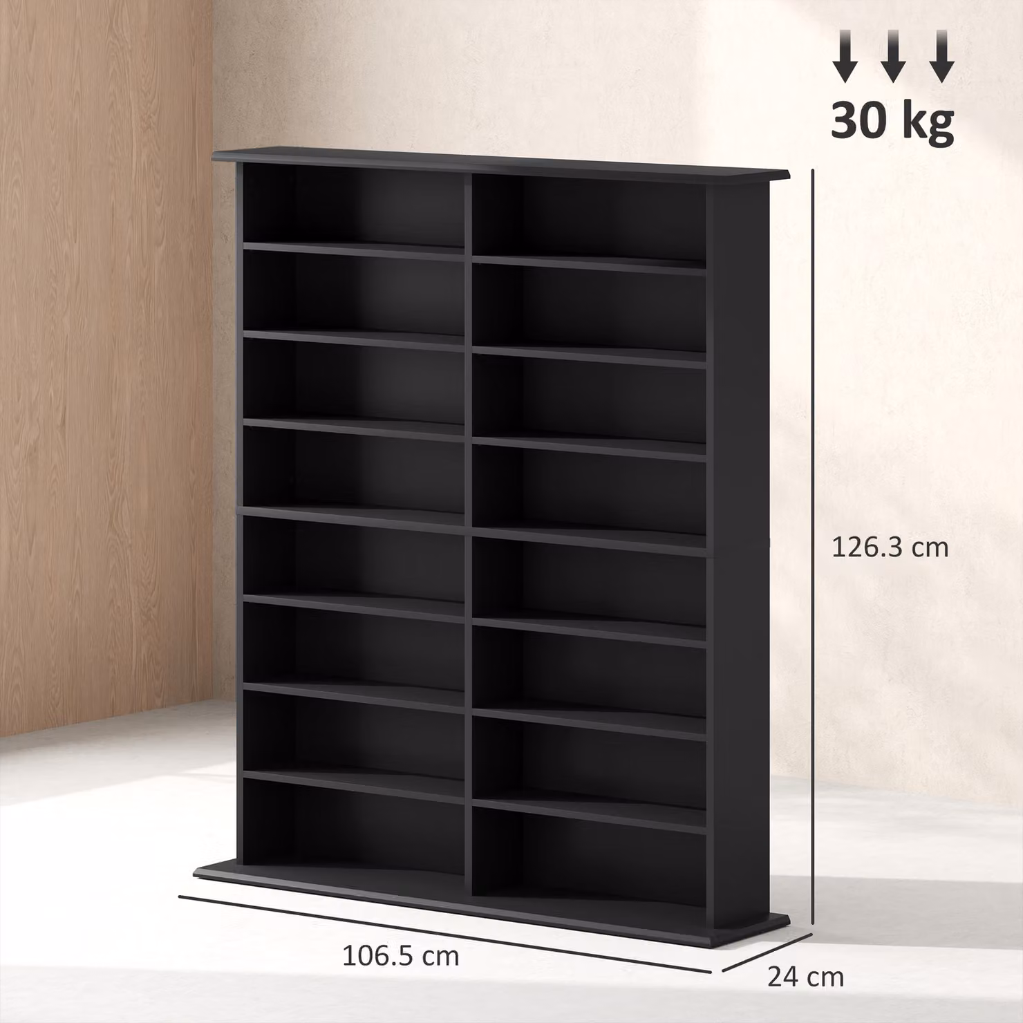 HOMCOM Black Media Storage Unit with Adjustable Shelves and Media Compartments – 3