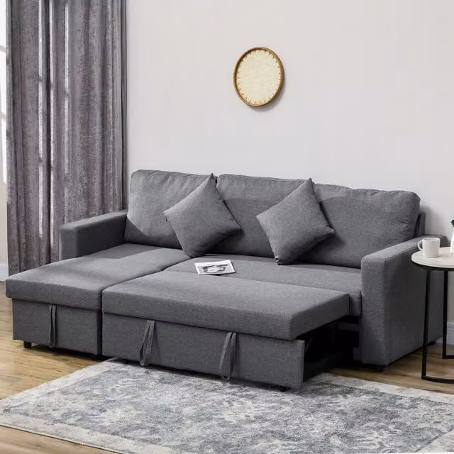 HOMCOM 3 Seater L-Shape Corner Sofa Bed with Reversible Chaise and Storage, Grey