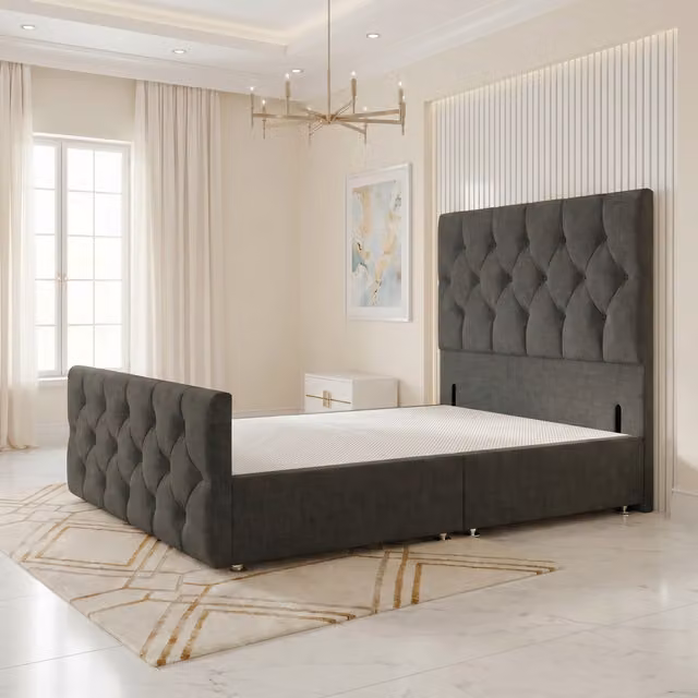 Somnior Beds Ltd Chesterfield Upholstered Linen Divan Bed Base in Grey Single Size