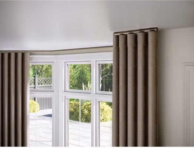 New Edge Blinds Styleline 28mm Gliding Curtain Pole Set with End Cap in Taupe, 310 cm