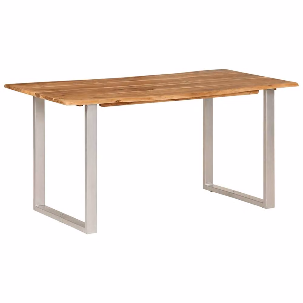 Berkfield Home Sturdy Solid Acacia Wood Dining Table in Brown with Silver Metal Legs, W/D/H: 154 x 80 x 76 cm – 2