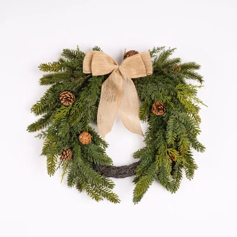 Scottish Everlastings Ltd Real Touch Half Wreath with Hessian Bow in Green, Diameter: 50 cm – 2