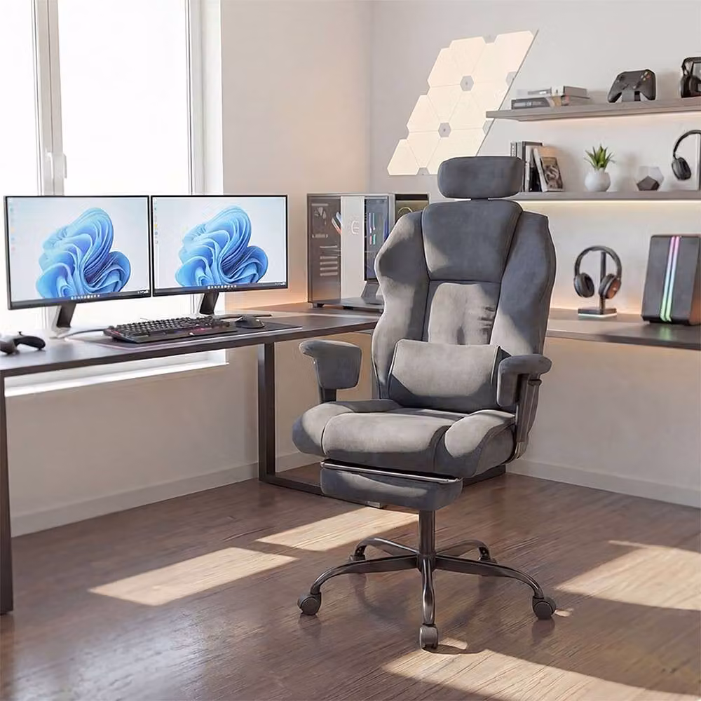 Levede Ergonomic Grey Fabric Office and Gaming Chair with Headrest and Armrests – 7