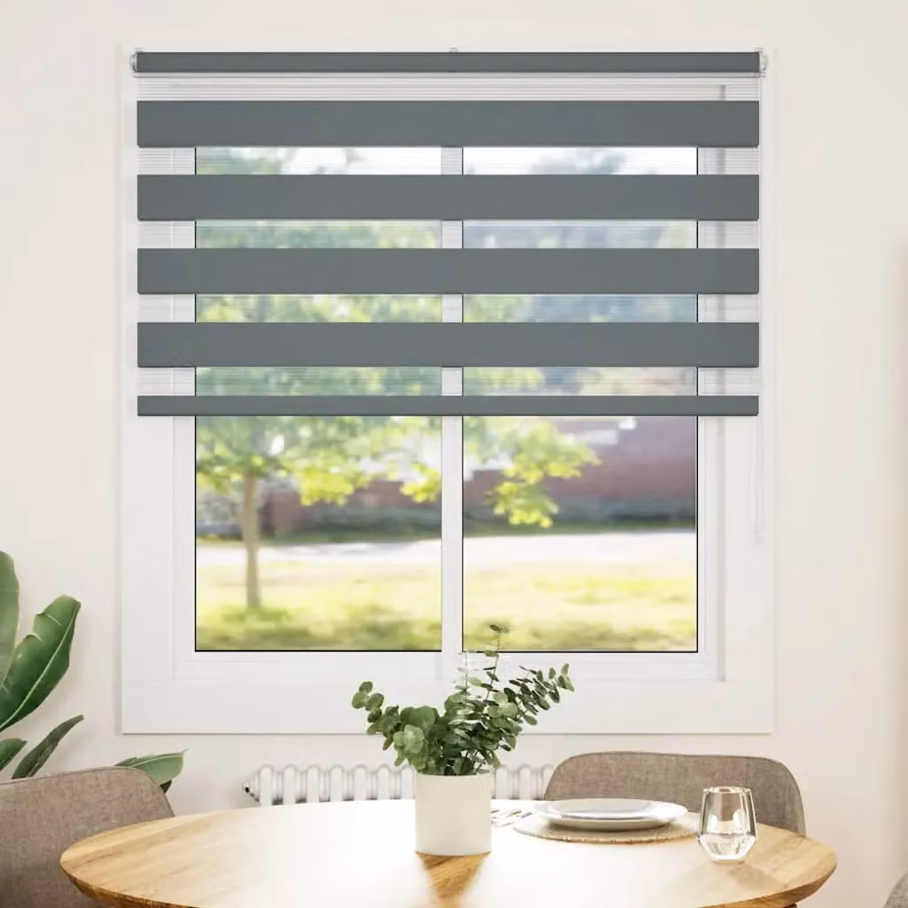 Berkfield Home Zebra Day and Night Blind in Dark Grey Polyester, W: 135 cm, H: 150 cm – 2