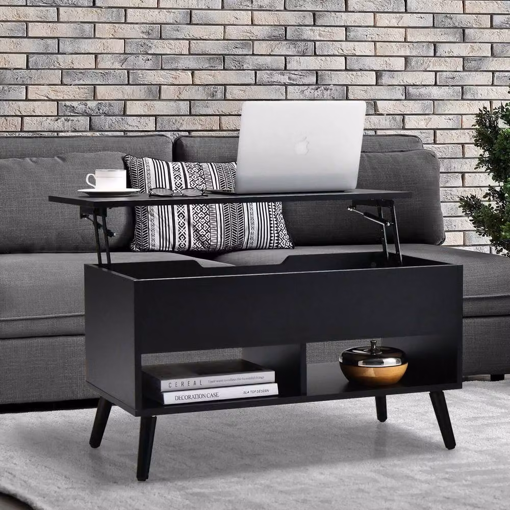 VOGREX Modern Rectangular Wooden Lift Top Coffee Table in Black – 3