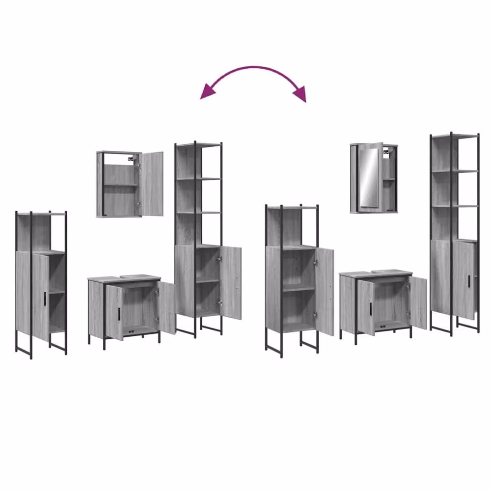 Berkfield Home 4 Piece Grey Matt Bathroom Furniture Set with Mirror Cabinet and Vanity Unit – 2