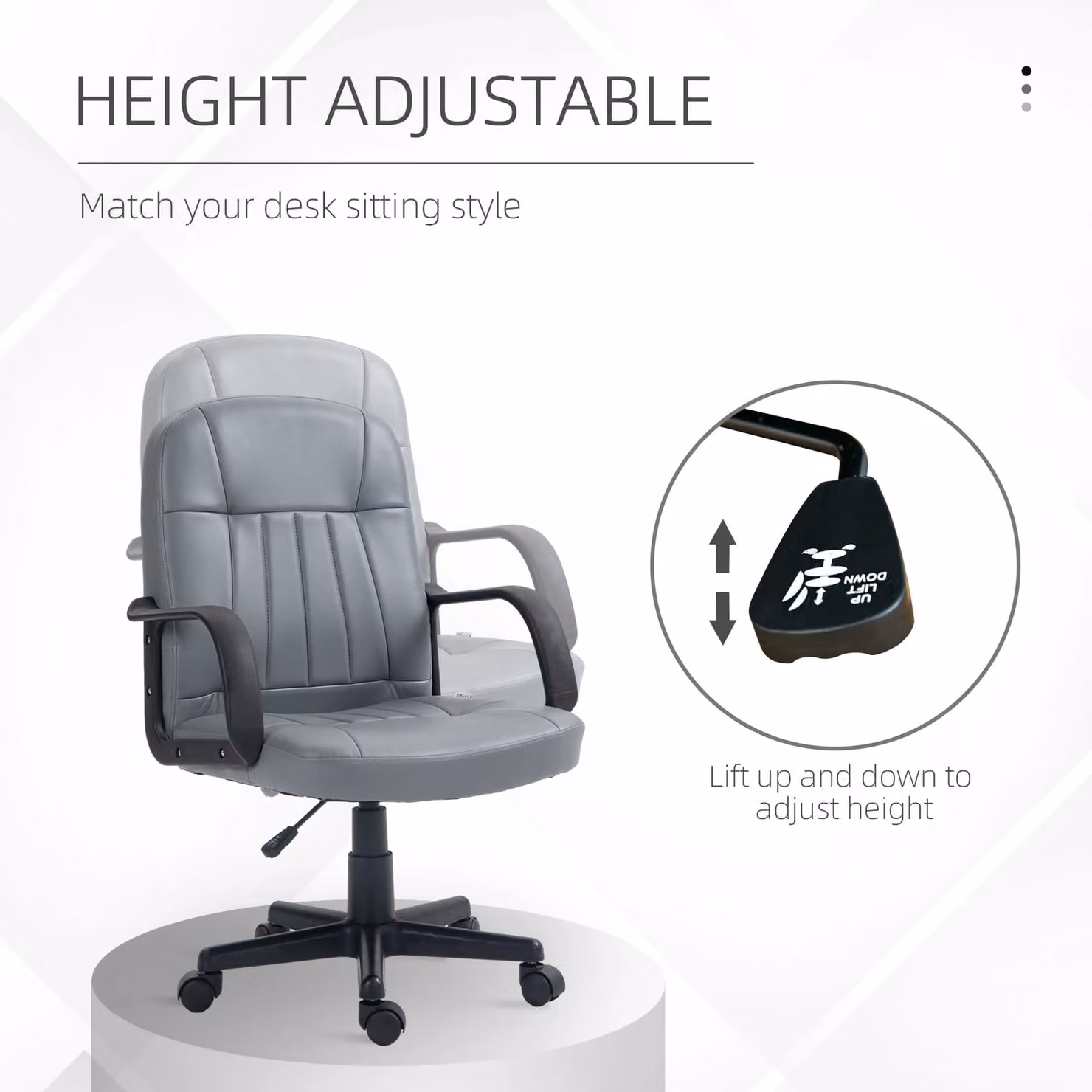 HOMCOM Grey PU Leather Swivel Executive Office Chair – 3