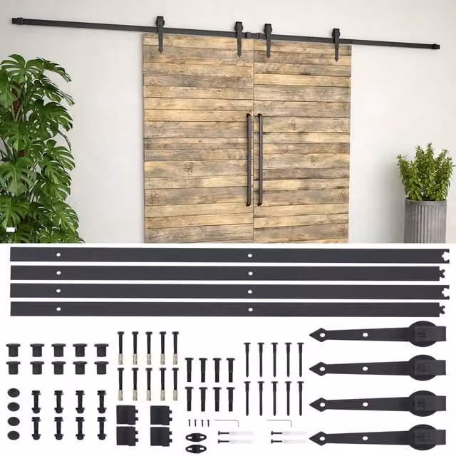 Berkfield Home Sliding Door Hardware Kit in Black Steel, 183 cm