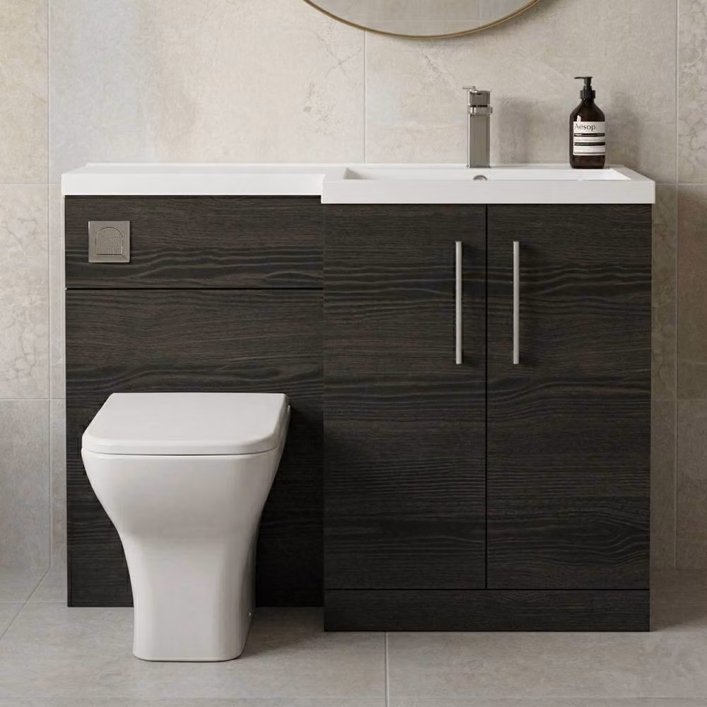Balterley Modern Matt Black Woodgrain Right-Hand Vanity and WC Unit Combination, W: 110 cm, H: 84 cm – 7