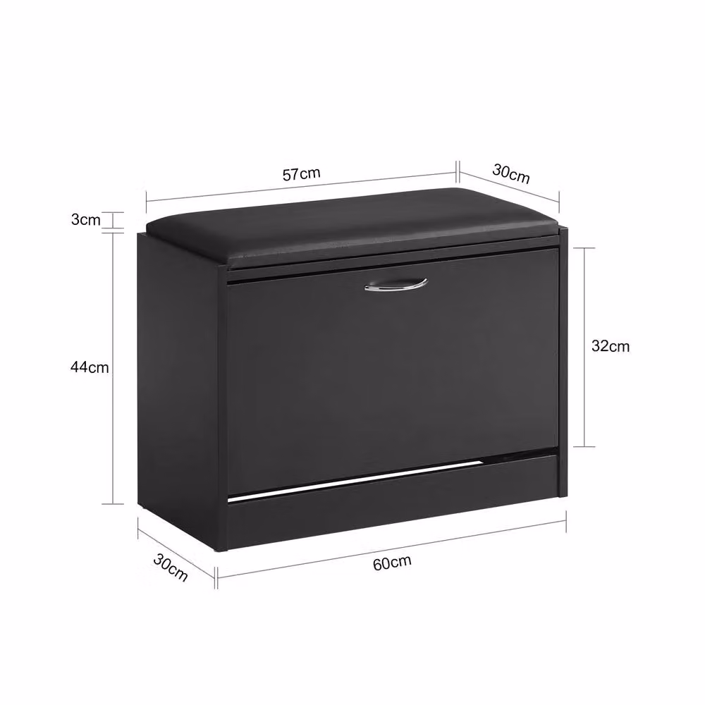 SoBuy Black Shoe Storage Bench with Synthetic Leather Seat Cushion – 3