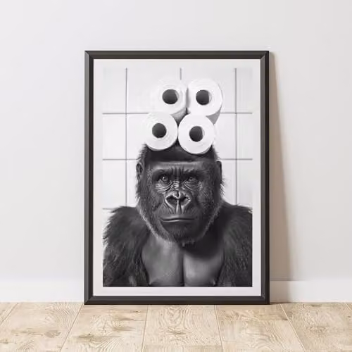 60 Second Makeover Funny Gorilla and Toilet Roll Paper Poster, Black and White, A3