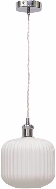 First Choice Lighting Bento Retro Pendant Fitting with White Ribbed Glass and Chrome Finish