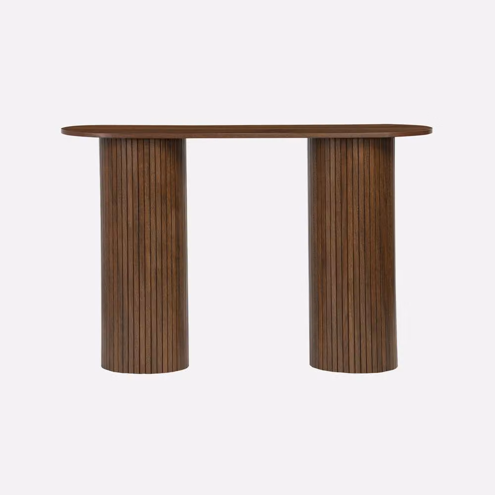 sweeek Scandinavian Oval Console Table with Grooved Wood Effect in Dark Brown, W/D/H: 75 x 35 x 35 cm – 2