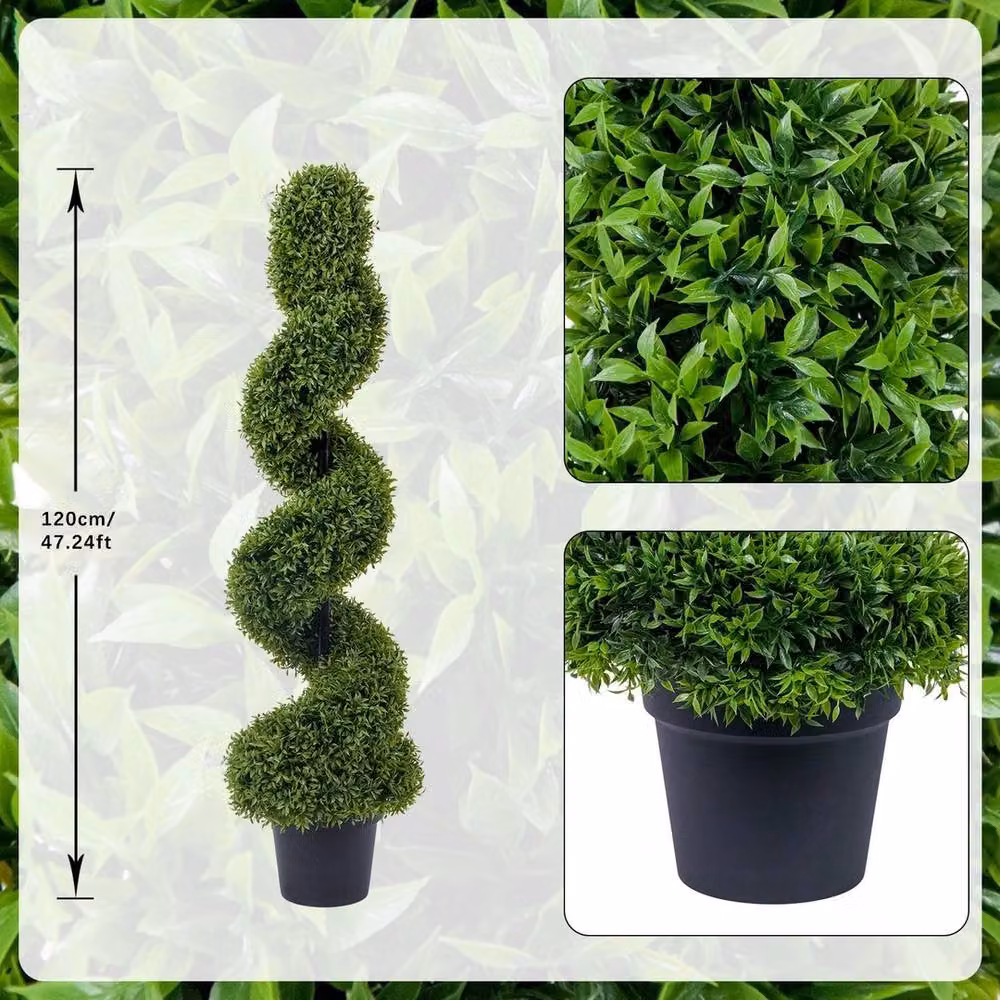 VOGREX Set of 2 Bottle Green Artificial Spiral Topiary Trees, Height: 120 cm – 2