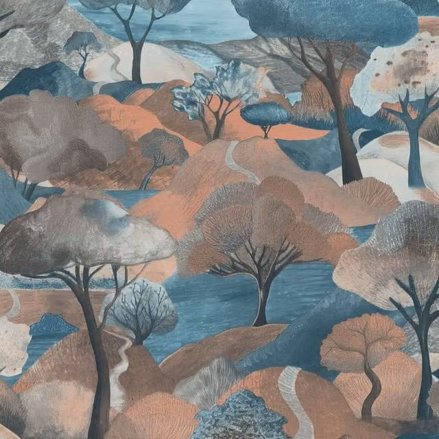 Erismann Gentle Landscape Textured Vinyl Wallpaper in Petrol and Mocha