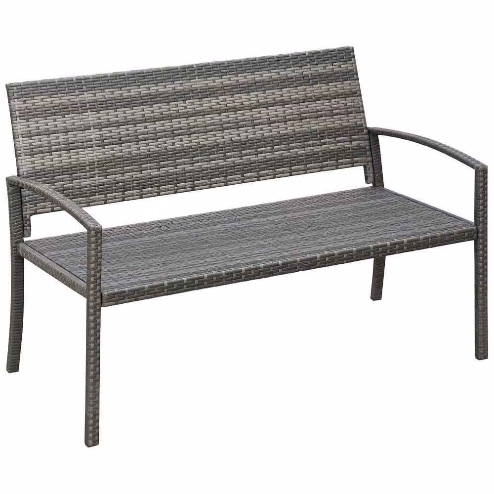 OUTSUNNY Grey Rattan 2 Seater Garden Bench Armchair – 2
