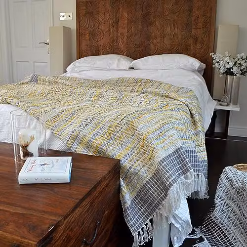 Allure Home Fashions Luxury Herringbone Throw Blanket with Tasseled Fringe, Yellow and Multicolour, W/D/H: 125 x 150 cm – 4