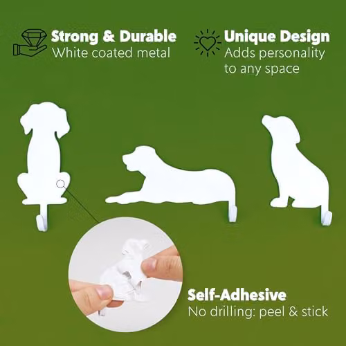 Suck UK Set of 3 Metal Dog Hooks in White with Self-Adhesive Backing – 2