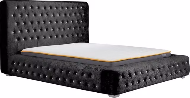 Birlea Grande King Bed in Black Upholstered Velvet, W/D/H: 180 x 200 cm