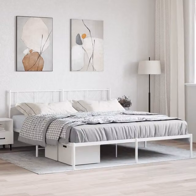 Berkfield Home Metal Bed Frame with Headboard in White – 1
