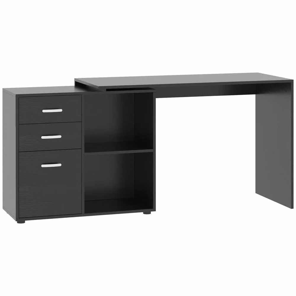 Rolipo Black L-Shaped Corner Computer Desk with Drawers and File Cabinet – 2