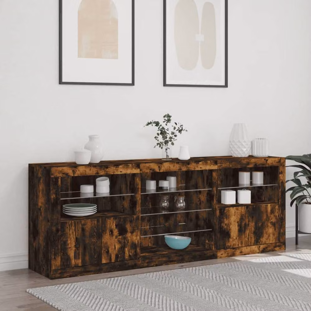 Berkfield Home Modern Smoked Oak Sideboard with Integrated LED Lights, Brown, W: 181.5 cm, D: 37 cm, H: 67 cm – 4